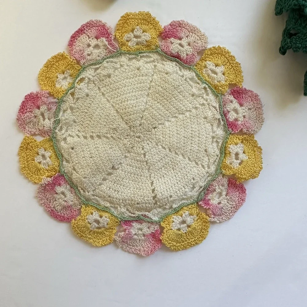 Vintage Hand Crocheted Doilies Lot of 3‎ Country Cottage Decor Shabby Chic Boho